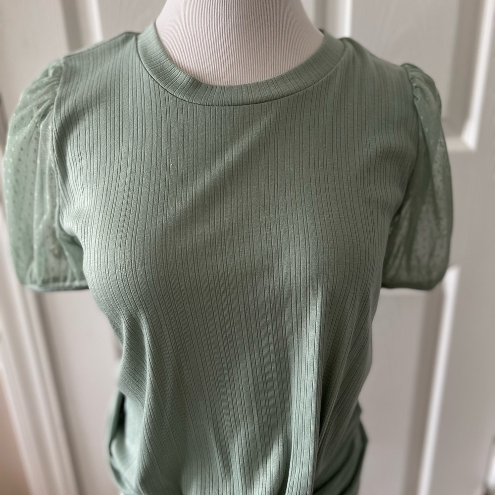 Olive green shirt with mesh sleeves